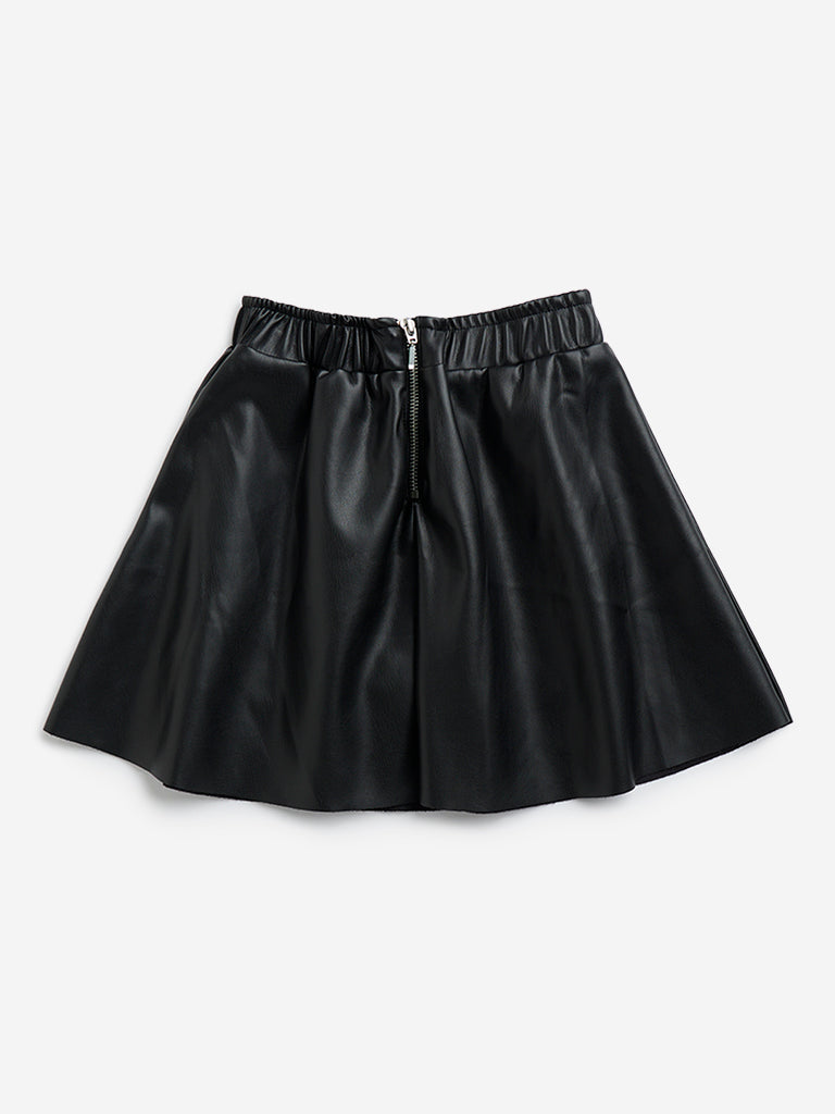 Y&F Kids Black Faux-Leather High-Rise Skirt