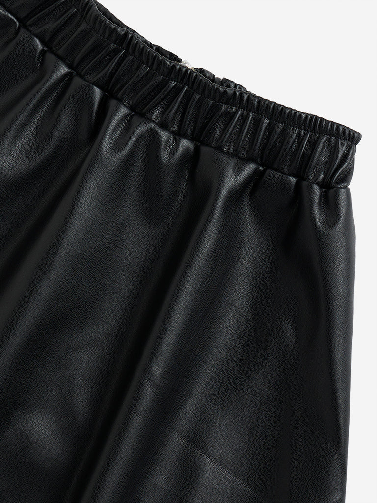 Y&F Kids Black Faux-Leather High-Rise Skirt