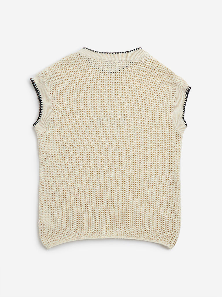 Y&F Kids Off-White Knit-Textured Cotton Top