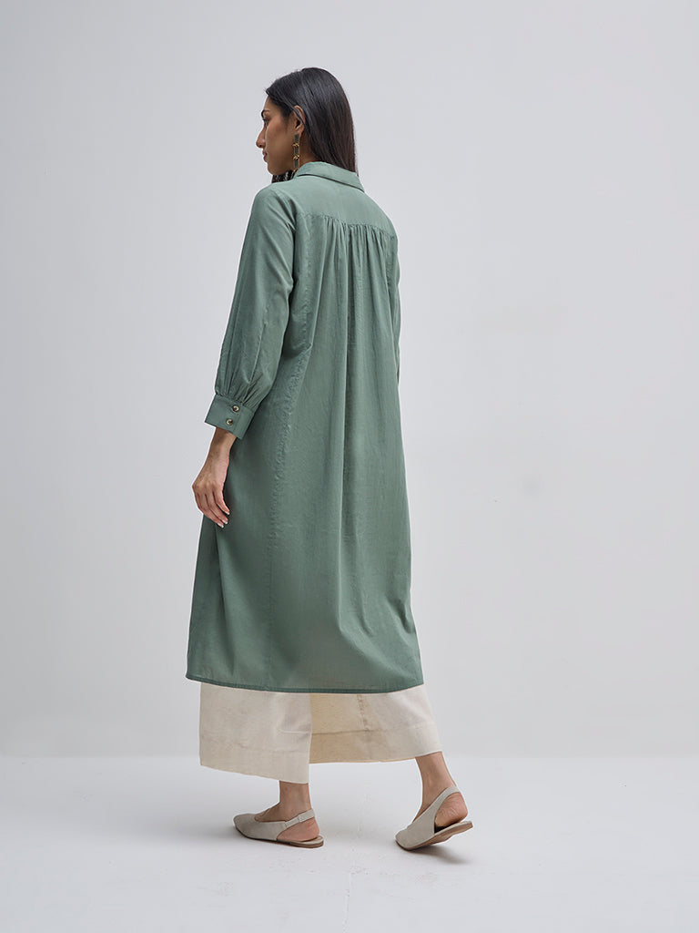 Utsa Sage Pintuck Detailed A-Line Cotton Kurta