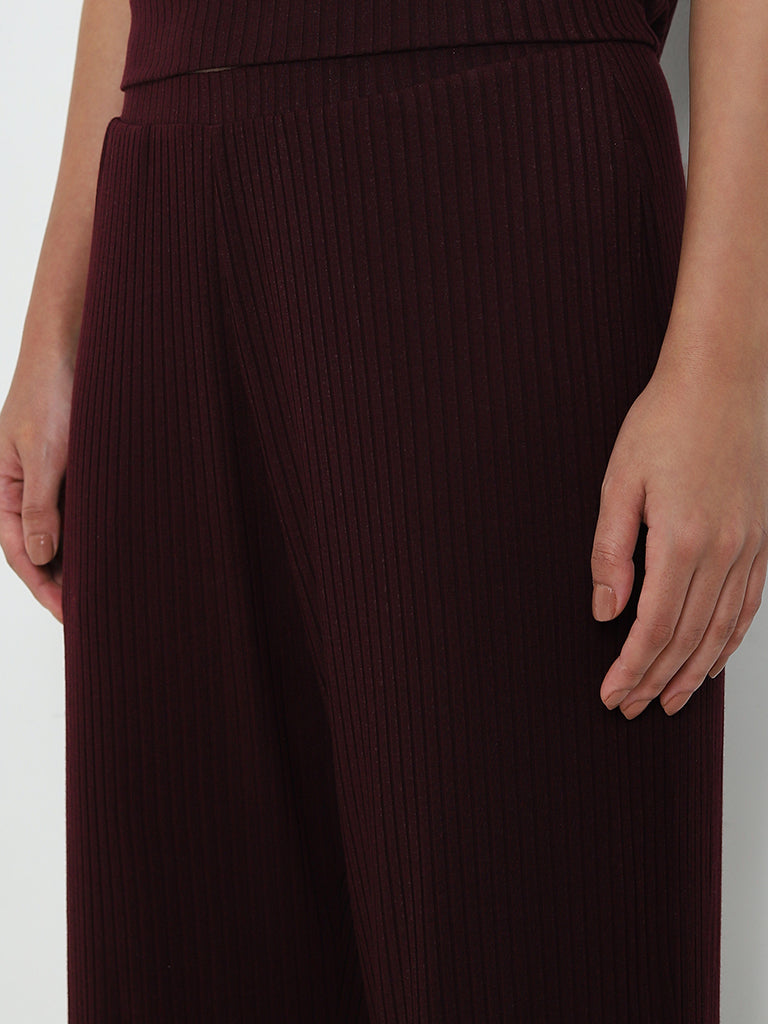 Wunderlove Purple Ribbed High-Rise Lounge Pants