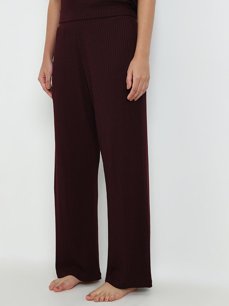 Wunderlove Purple Ribbed High-Rise Lounge Pants