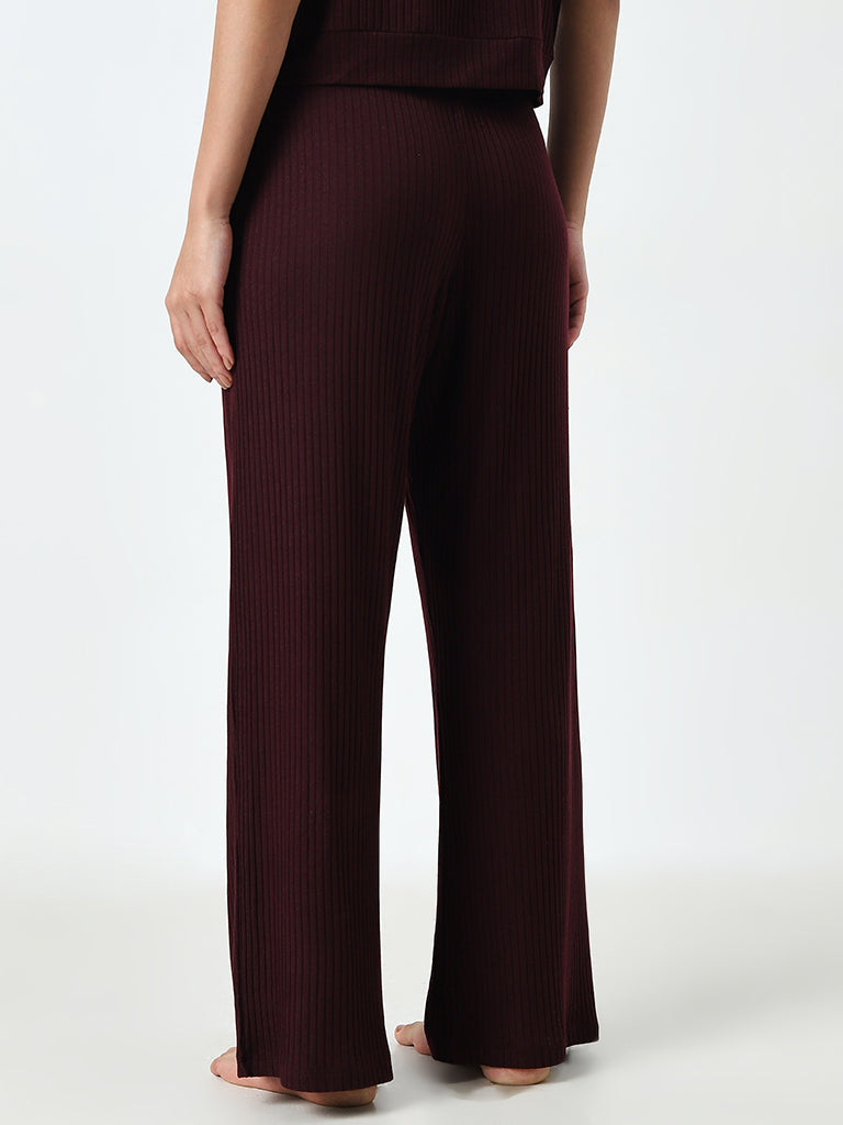 Wunderlove Purple Ribbed High-Rise Lounge Pants