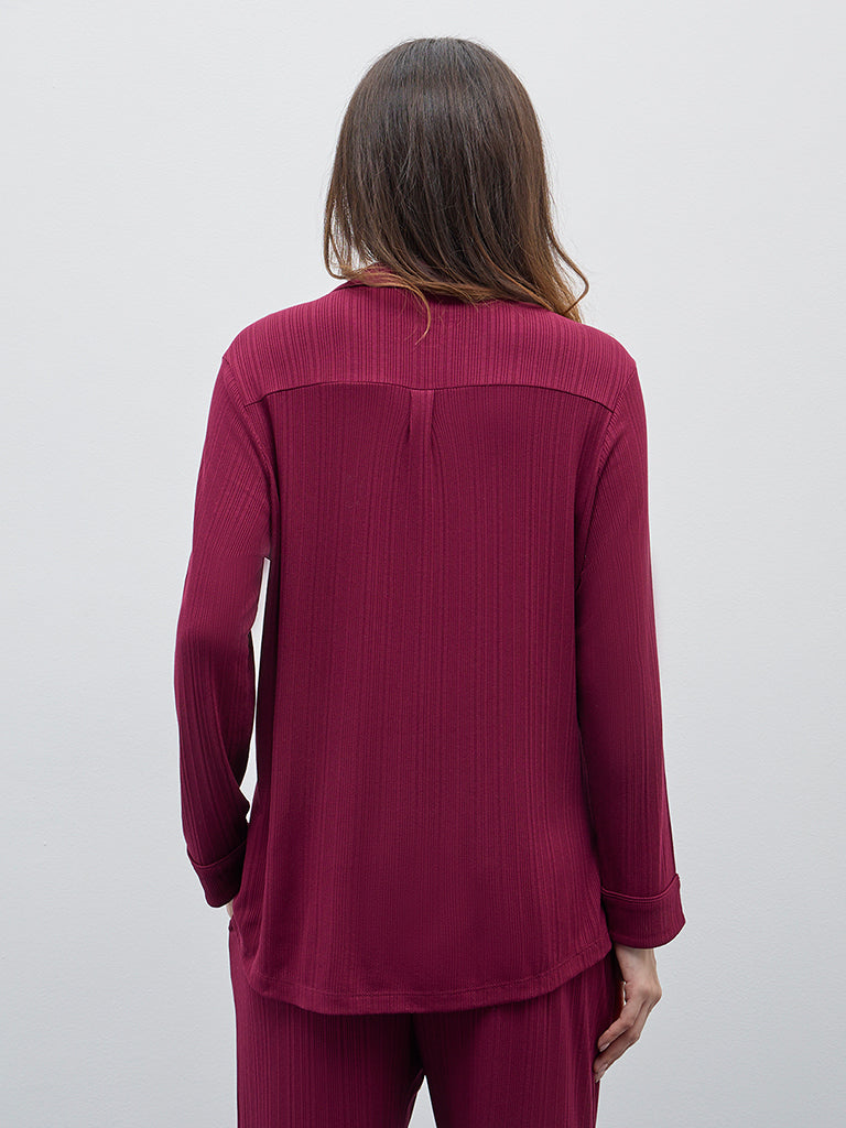 Wunderlove Maroon Supersoft Ribbed Cotton Shirt