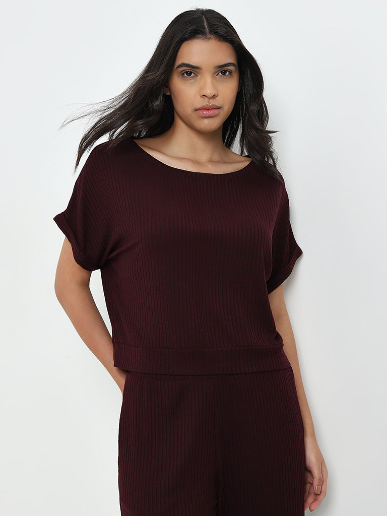 Wunderlove Purple Ribbed Top