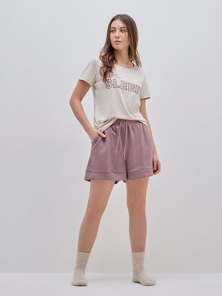 Wunderlove Beige Text-Printed T-Shirt