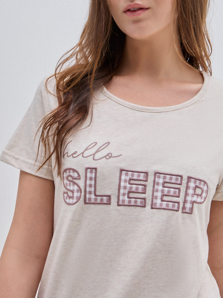 Wunderlove Beige Text-Printed T-Shirt