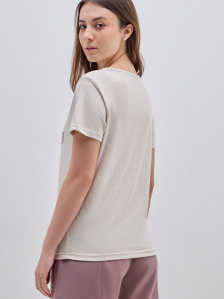 Wunderlove Beige Text-Printed T-Shirt