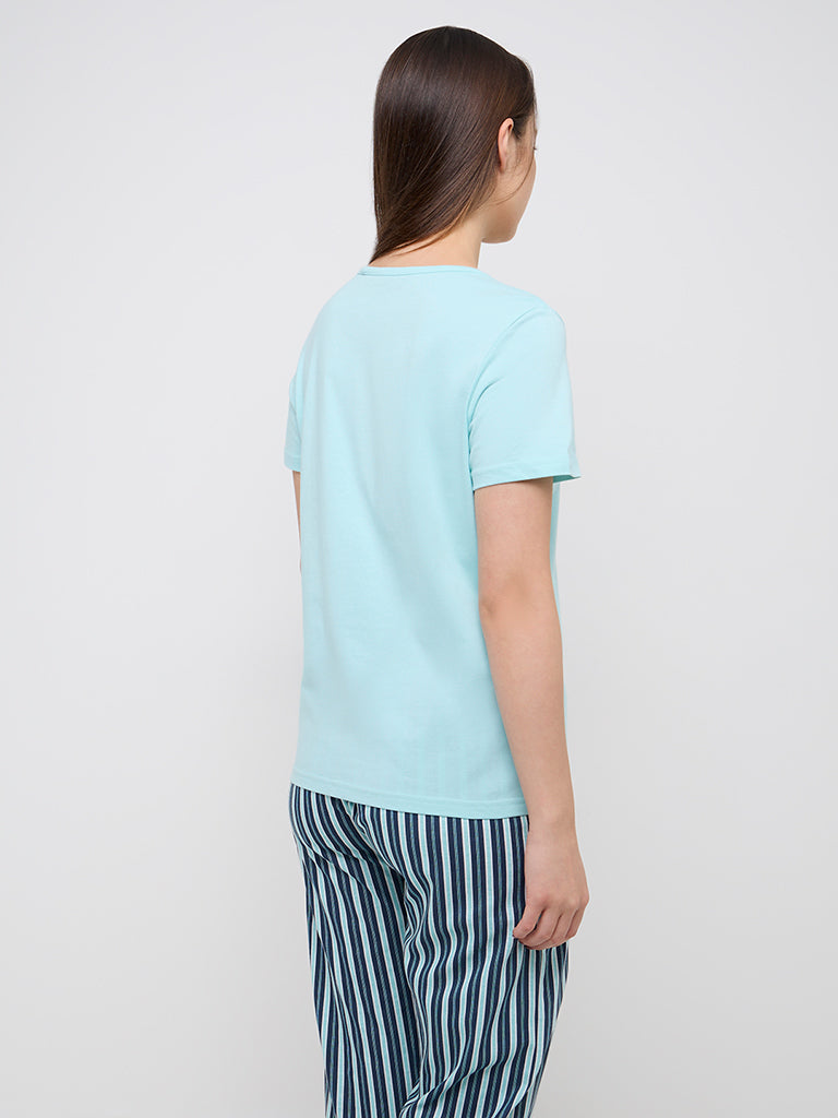 Wunderlove Light Blue Text Design Cotton Top