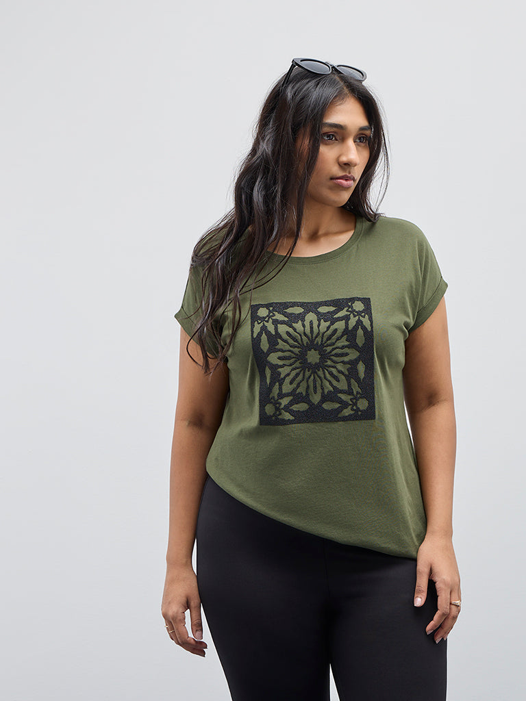 Gia Olive Textured Cotton T-Shirt