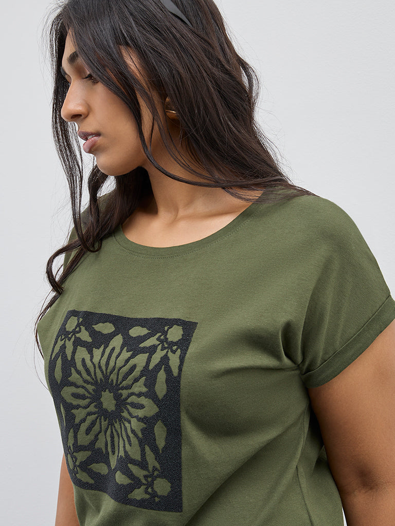 Gia Olive Textured Cotton T-Shirt