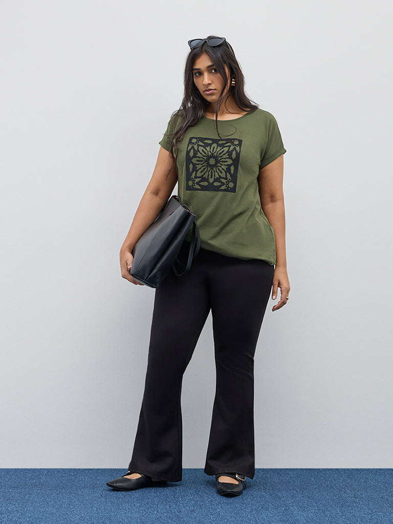 Gia Olive Textured Cotton T-Shirt