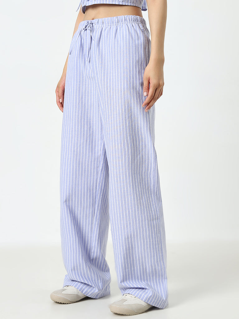 Nuon Blue Striped High-Rise Pants