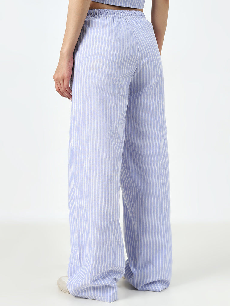 Nuon Blue Striped High-Rise Pants