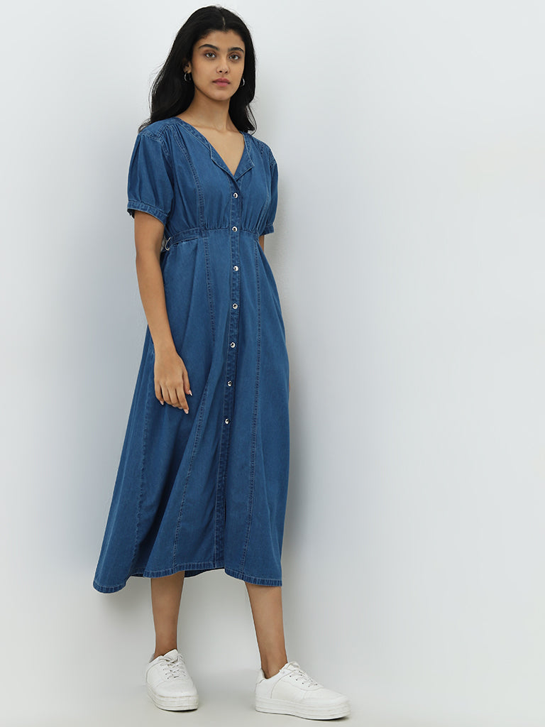 LOV Blue Denim Style Shirt Dress