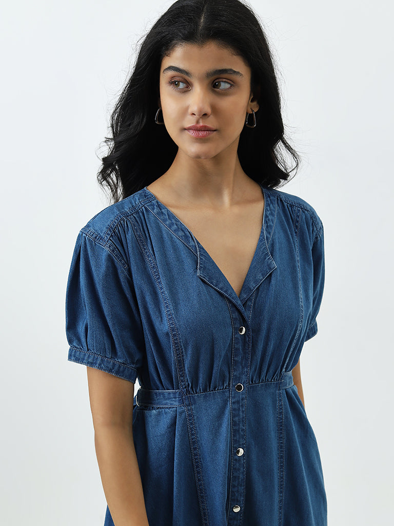 LOV Blue Denim Style Shirt Dress