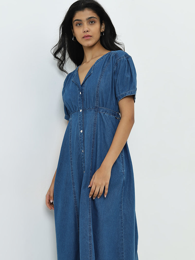 LOV Blue Denim Style Shirt Dress