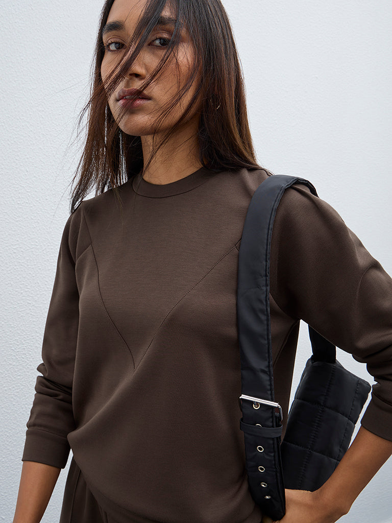 LOV Dark Brown Solid T-Shirt