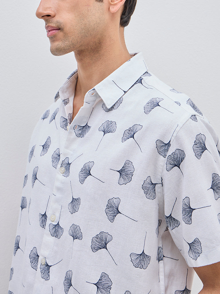 Ascot White Floral Relaxed-Fit Shirt