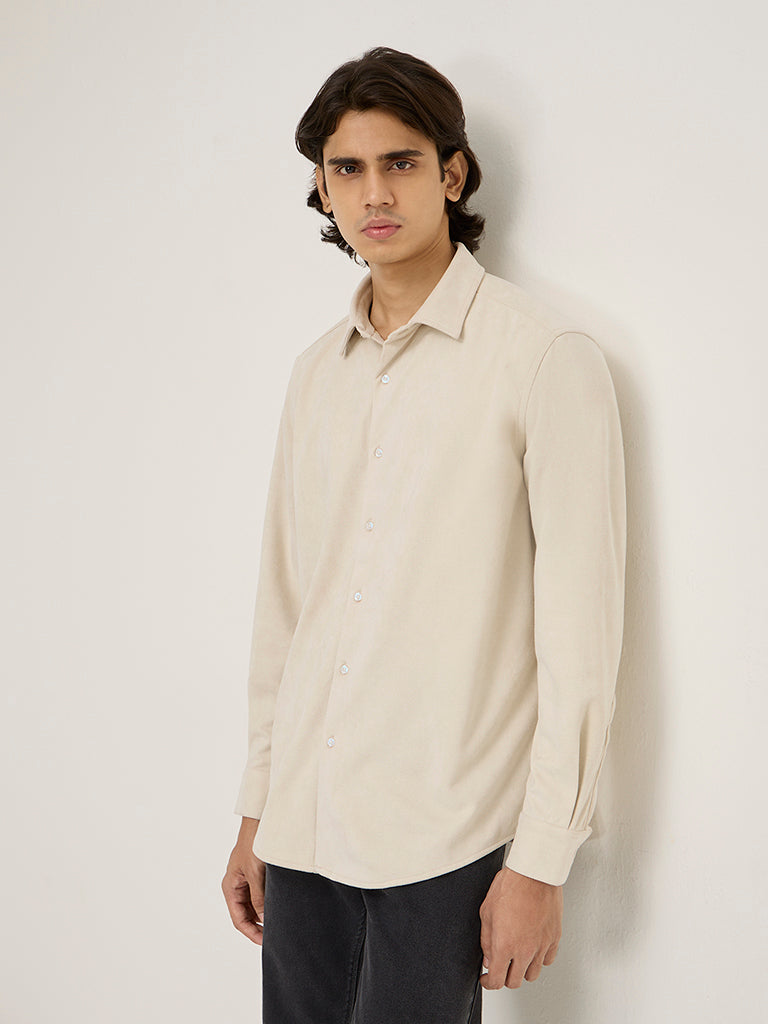 Ascot Beige Faux-Suede Relaxed-Fit Shirt