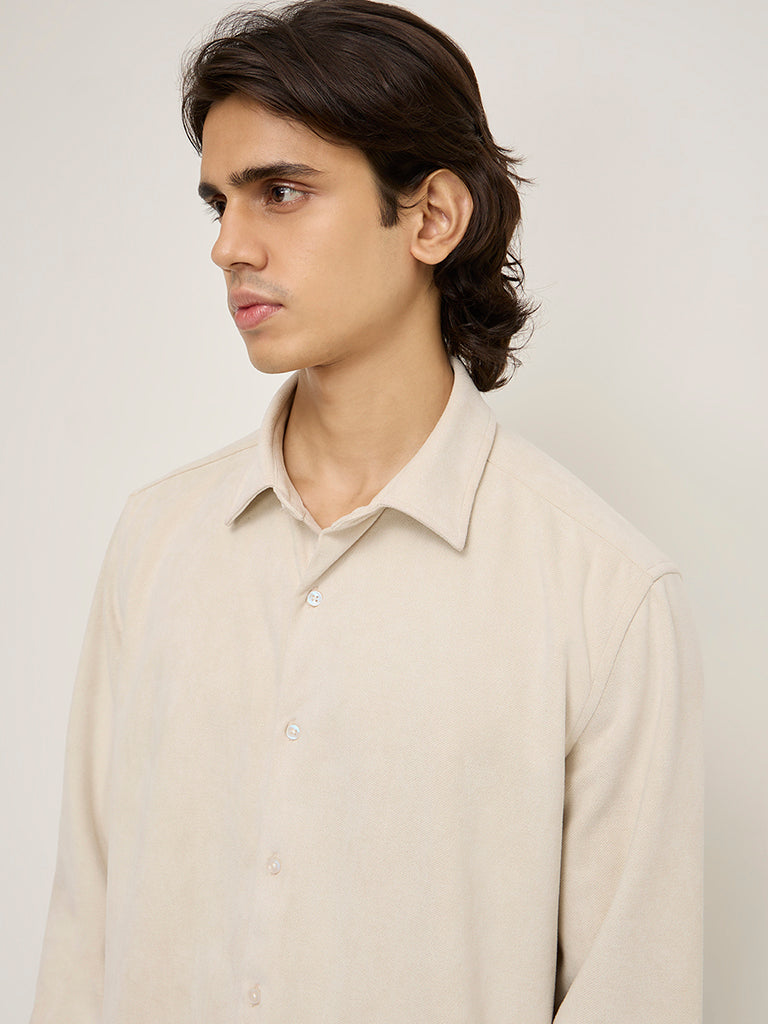 Ascot Beige Faux-Suede Relaxed-Fit Shirt