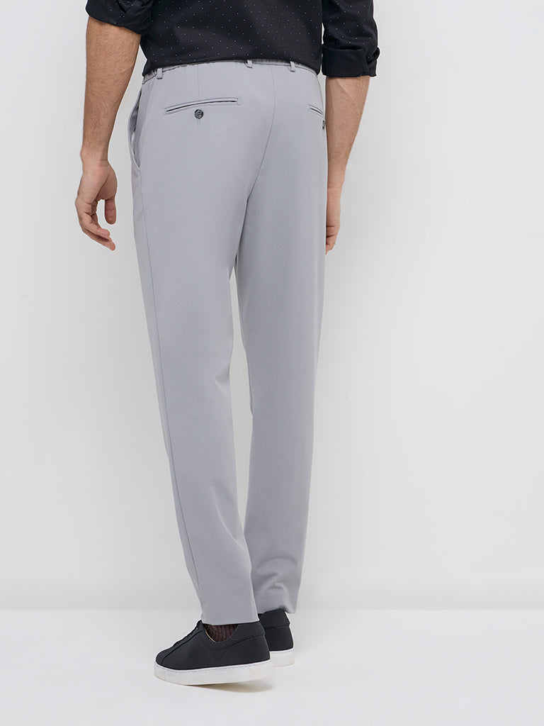 WES Formals Grey Carrot-Fit Mid-Rise Trousers