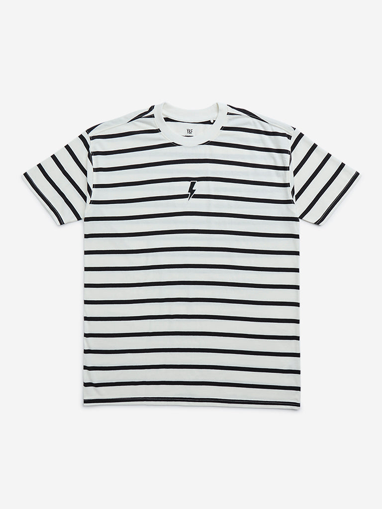 Y&F Kids Black & White Striped Cotton T-Shirt