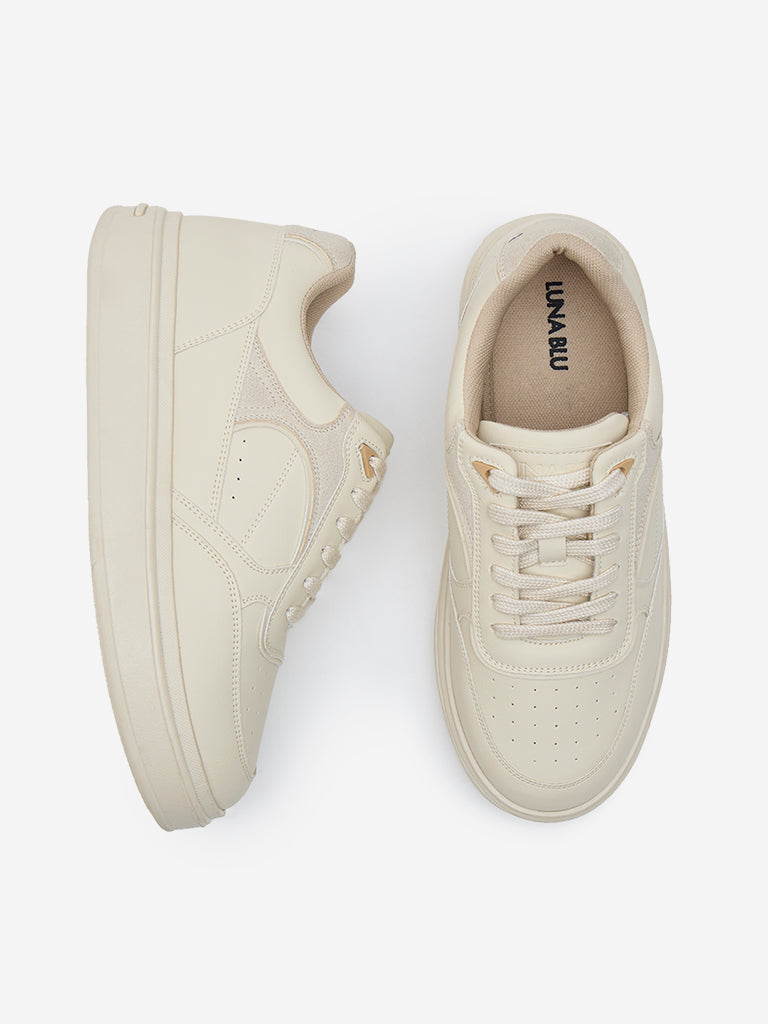 LUNA BLU Beige Perforated Design Sneakers