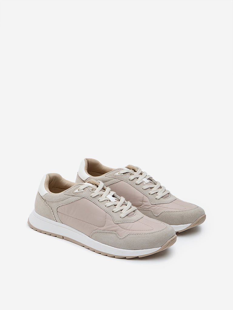 LUNA BLU Beige Suede-Detailed Sneakers