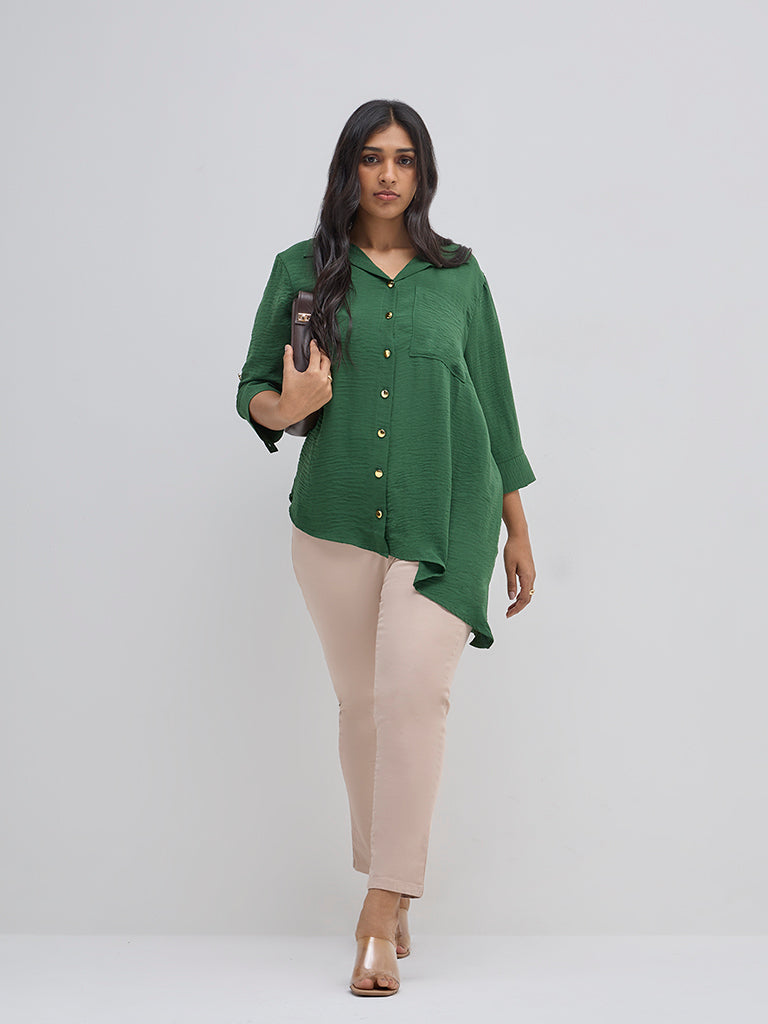 Gia Green Crinkled Asymmetrical Shirt