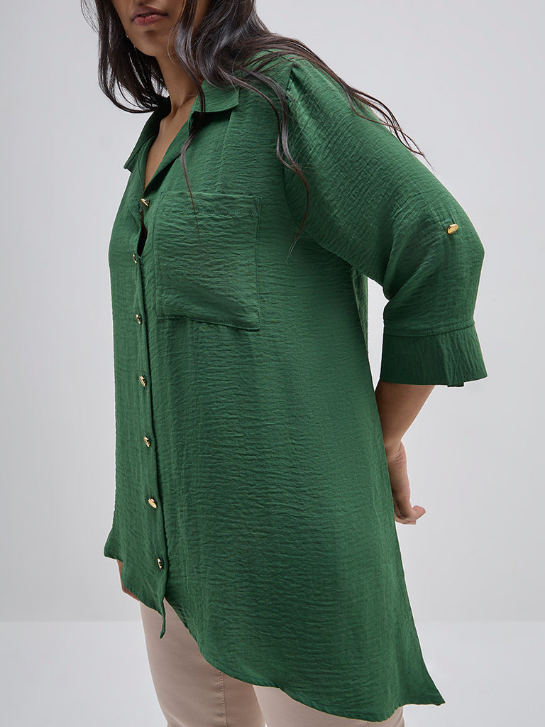 Gia Green Crinkled Asymmetrical Shirt