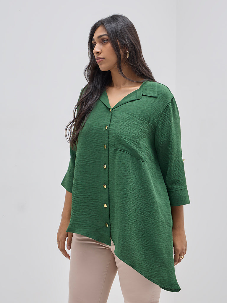 Gia Green Crinkled Asymmetrical Shirt