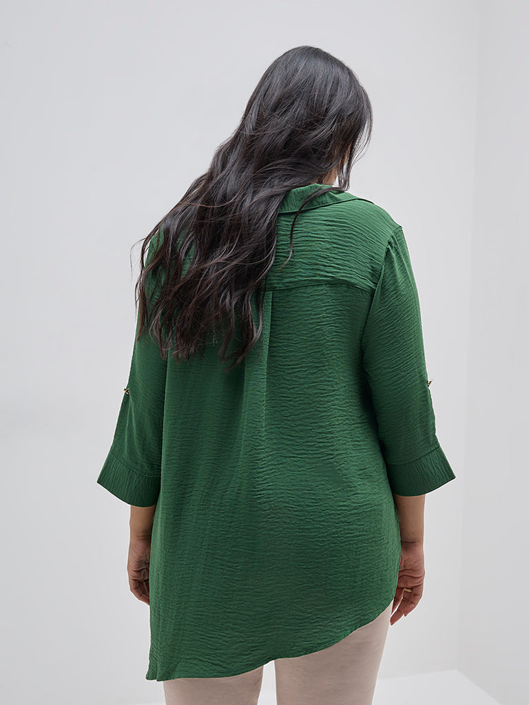 Gia Green Crinkled Asymmetrical Shirt