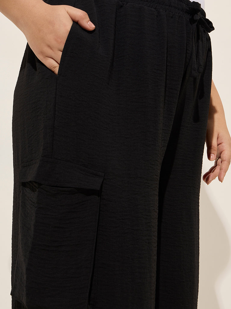 Gia Black Crinkle-Textured High-Rise Trousers