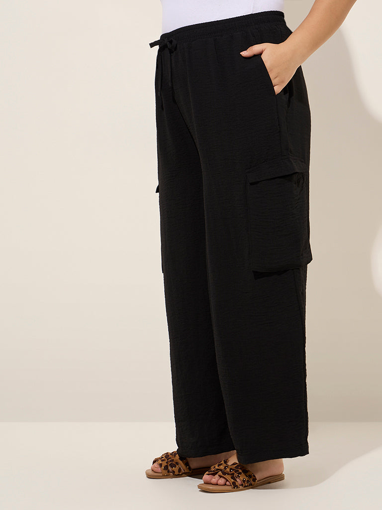 Gia Black Crinkle-Textured High-Rise Trousers