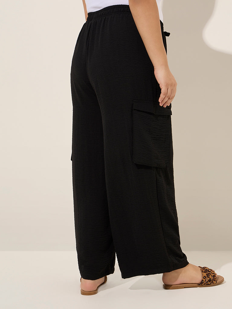 Gia Black Crinkle-Textured High-Rise Trousers