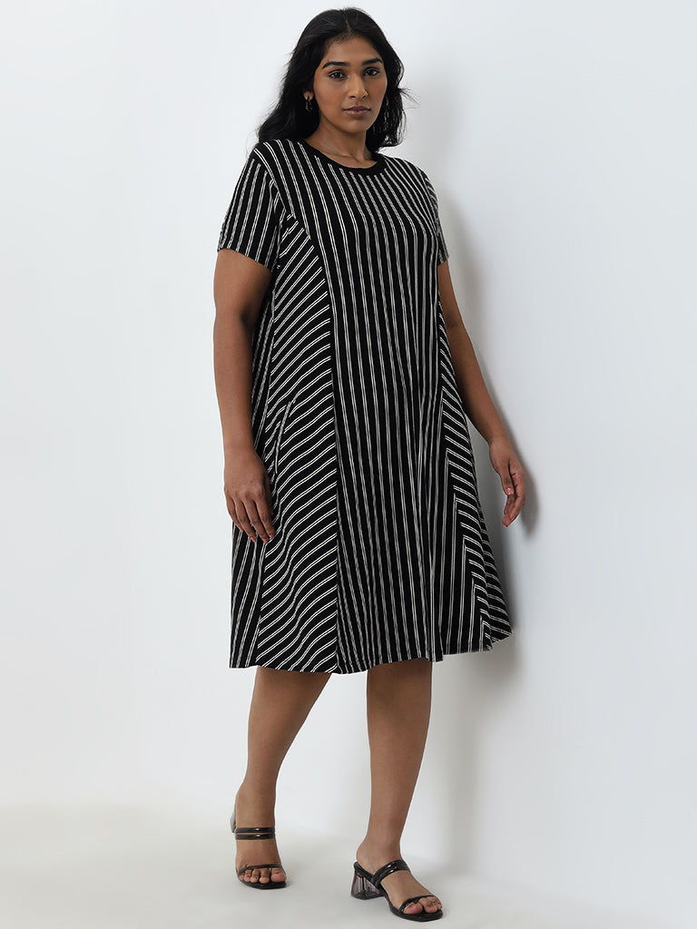 Gia Black Striped A-Line Dress