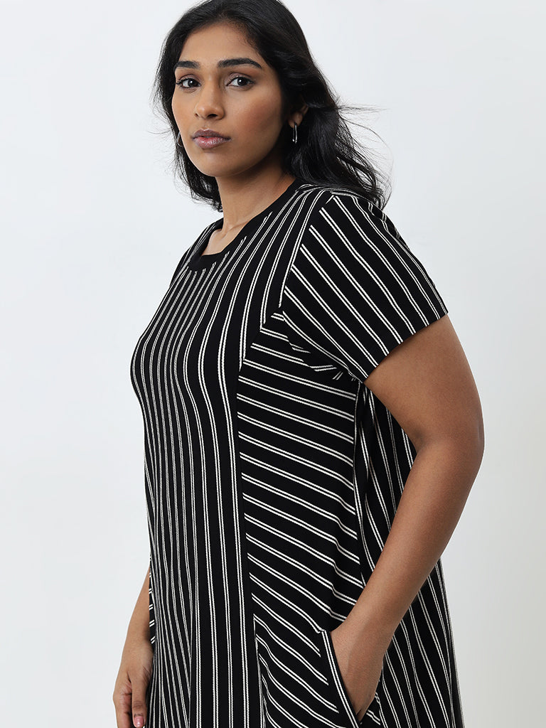 Gia Black Striped A-Line Dress