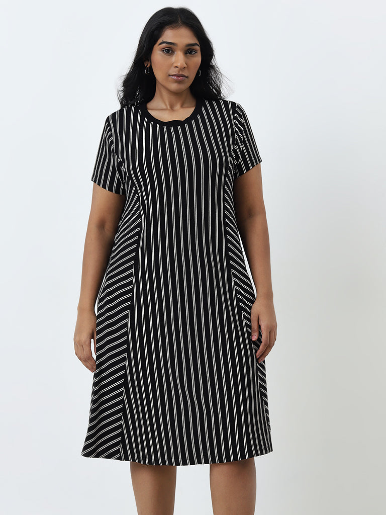 Gia Black Striped A-Line Dress