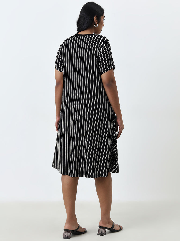 Gia Black Striped A-Line Dress