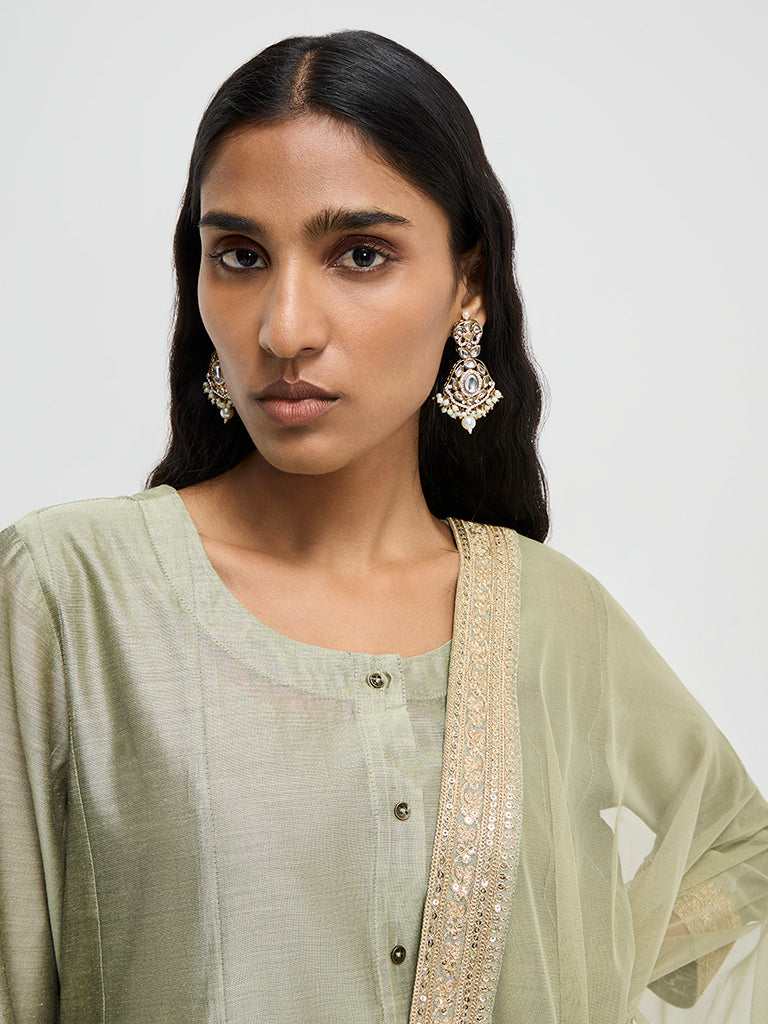 Vark Light Green Kurta, Inner, Palazzos and Dupatta Set