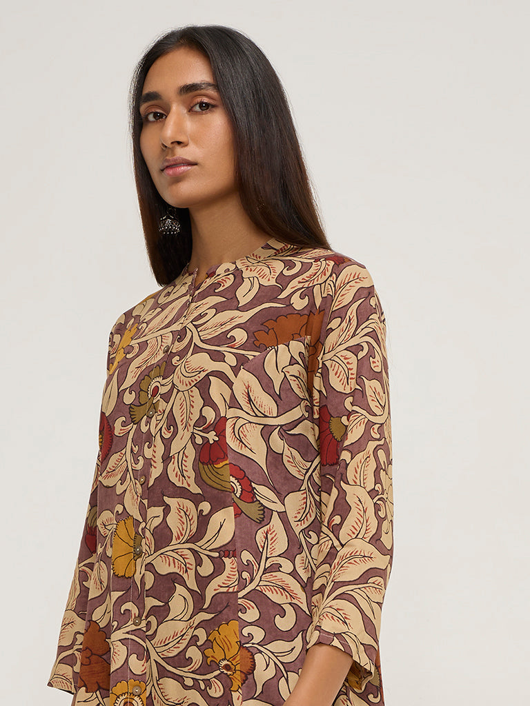 Utsa Purple Floral Printed A-Line Kurta