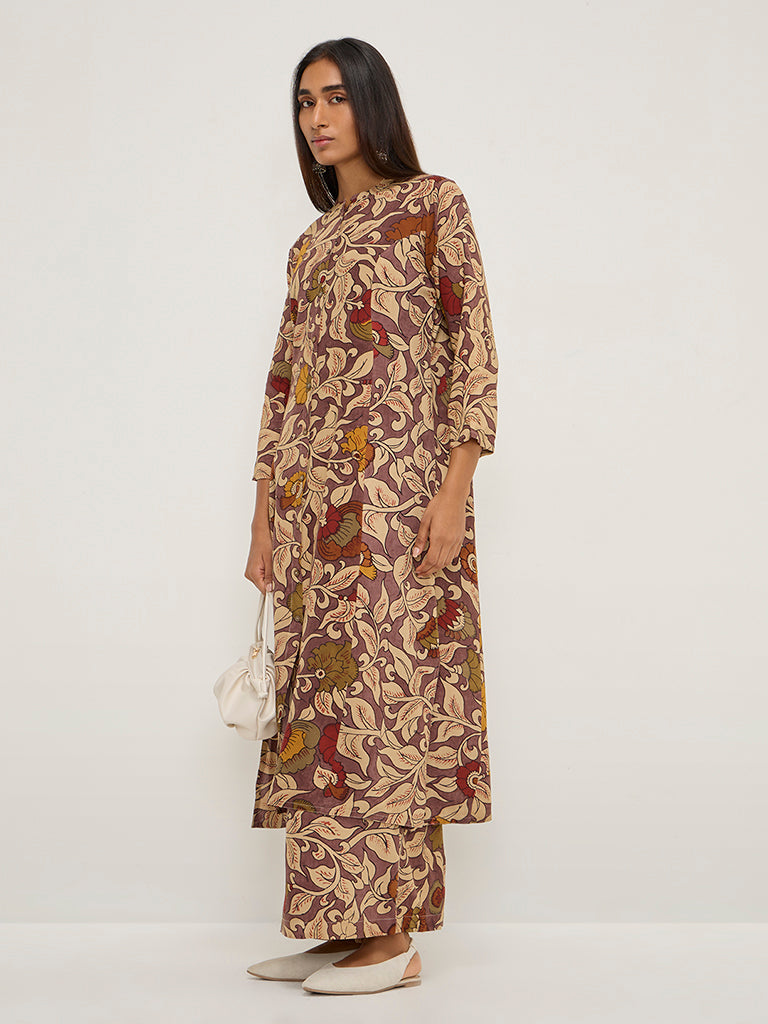 Utsa Purple Floral Printed A-Line Kurta