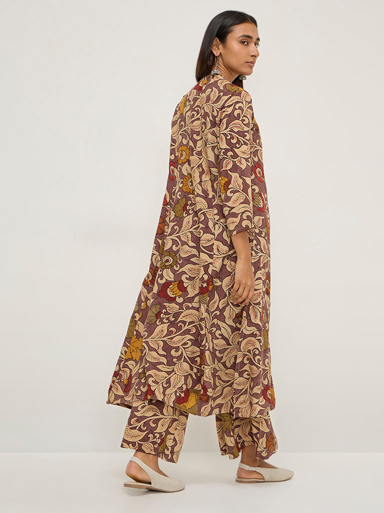 Utsa Purple Floral Printed A-Line Kurta