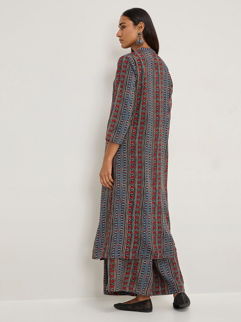 Utsa Red Striped A-Line Kurta