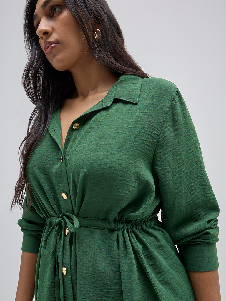 Gia Green Crinkle-Textured Peplum Top