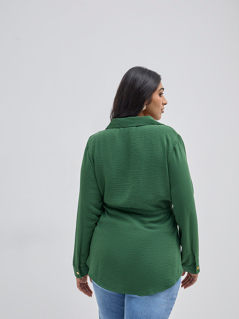 Gia Green Crinkle-Textured Peplum Top