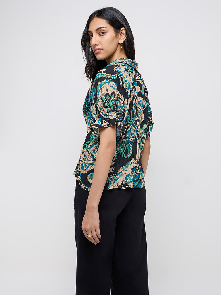 LOV Teal Paisley Printed Shirt