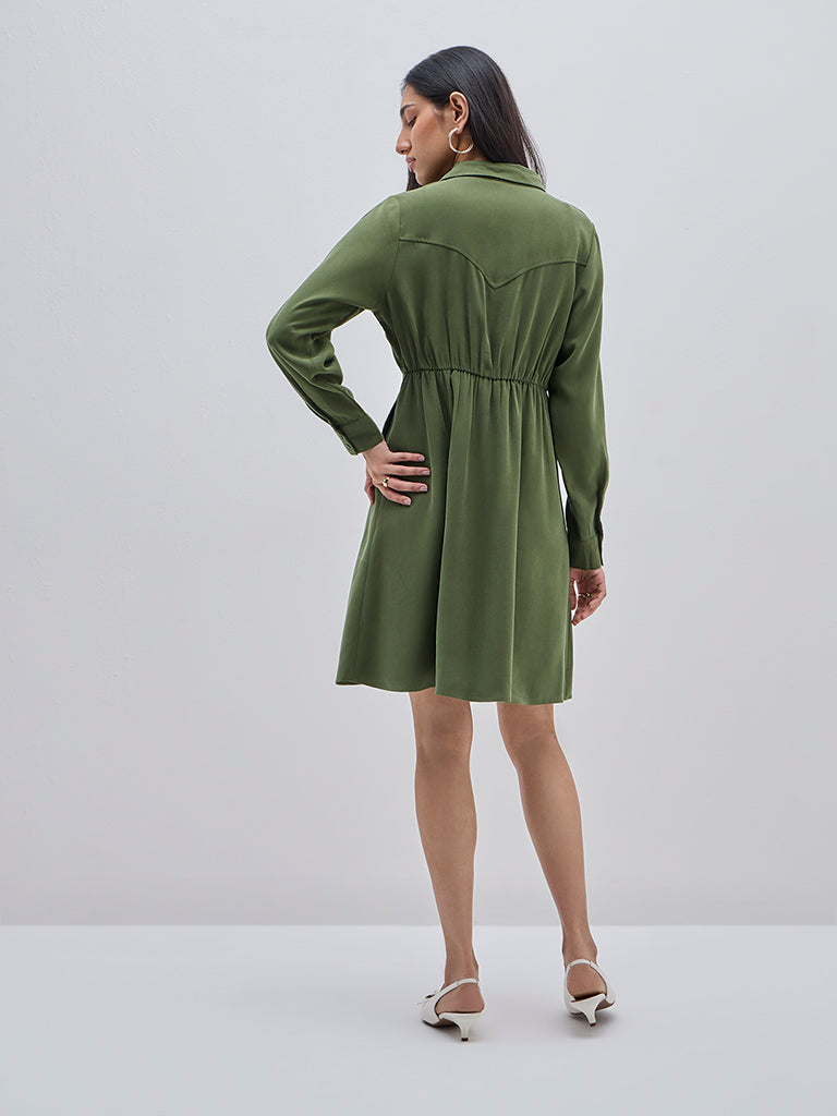 Buy LOV Olive Fit and Flare Shirt Dress from Westside