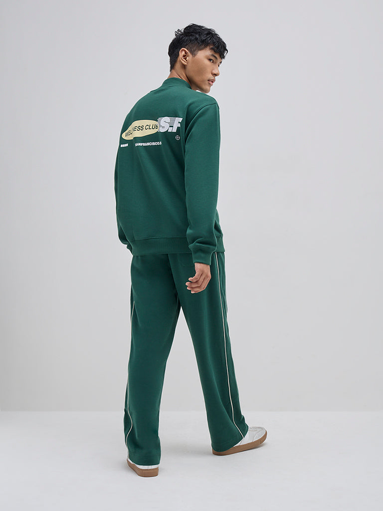 Studiofit Dark Green Relaxed-Fit Mid-Rise Cotton-Blend Track Pants